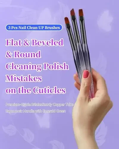 AMilHiTon for OPI Nail Polish Remover Brush, 3PCS Nail Art Clean Up Brushes, Round/Angled/flat Acetone Resistant Gel Nails Art Designs and Tidying Up Polish Mishaps on Cuticles - 2
