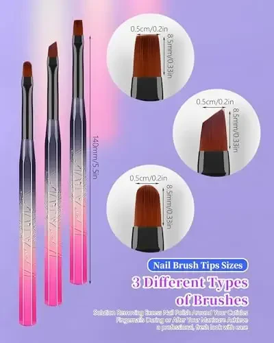 AMilHiTon for OPI Nail Polish Remover Brush, 3PCS Nail Art Clean Up Brushes, Round/Angled/flat Acetone Resistant Gel Nails Art Designs and Tidying Up Polish Mishaps on Cuticles - 6