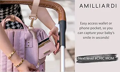 AMILLIARDI Diaper Bag Backpack – Light Pink, Water- Resistant Polyester Baby Bag – Detachable Stroller Straps – Stylish & Spacious for Baby Girl – Travel Diaper Bag, Bulto & Pañaleras para Bebe Niña - 4