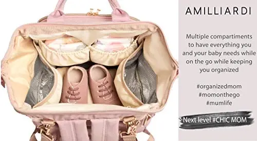 AMILLIARDI Diaper Bag Backpack – Light Pink, Water- Resistant Polyester Baby Bag – Detachable Stroller Straps – Stylish & Spacious for Baby Girl – Travel Diaper Bag, Bulto & Pañaleras para Bebe Niña - 6