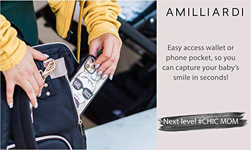 AMILLIARDI Diaper Bag Backpack - 6 INSULATED Bottle Holders - Detachable Stroller Straps (Black) - 4