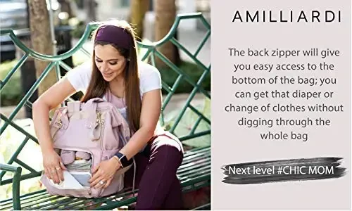 AMILLIARDI Diaper Bag Backpack - 6 INSULATED Bottle Holders - Detachable Stroller Straps (Black) - 5