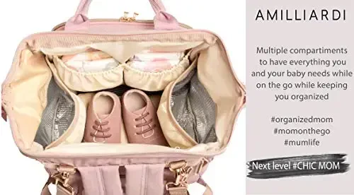 AMILLIARDI Diaper Bag Backpack - 6 INSULATED Bottle Holders - Detachable Stroller Straps (Black) - 6