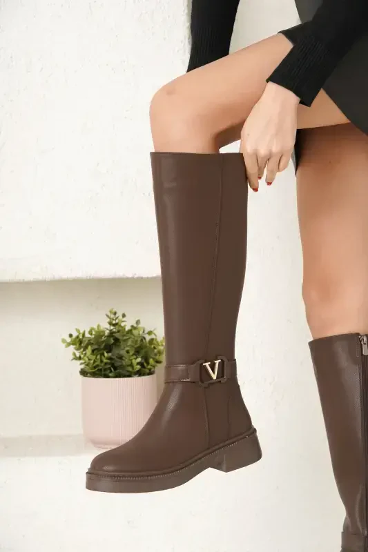 Amira Soğuk Geçirmez Kışlık Kadın Çizme-Kahverengi - DAXTORS