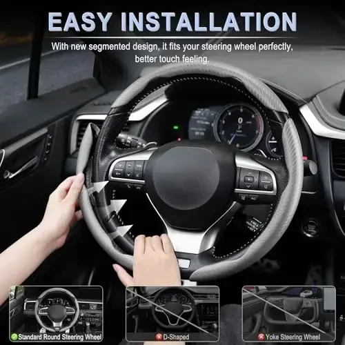 Amiss 3 dona uglerodli tolali sirpanishga qarshi rul g'ildiragi qopqog'i, segmentlangan va kapalak dizayni, universal 99% avtomobil g'ildiragi qopqog'i himoyachisi, kulrang - 5