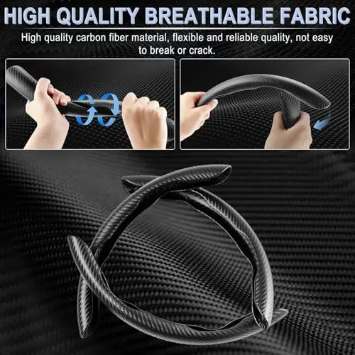 Amiss 3pcs Carbon Fiber Anti-Skid Steering Wheel Cover, Segmented & Butterfly Design, Universal 99% Car Wheel Cover Protector, Black - AMISS (1)