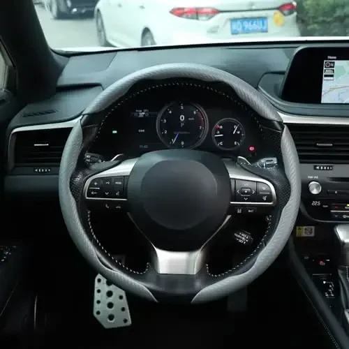 Amiss 3pcs Carbon Fiber Anti-Skid Steering Wheel Cover, Segmented & Butterfly Design, Universal 99% Car Wheel Cover Protector, Grey - 6