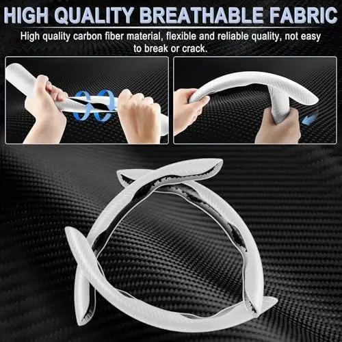 Amiss 3pcs Carbon Fiber Anti-Skid Steering Wheel Cover, Segmented & Butterfly Design, Universal 99% Car Wheel Cover Protector, White - 2