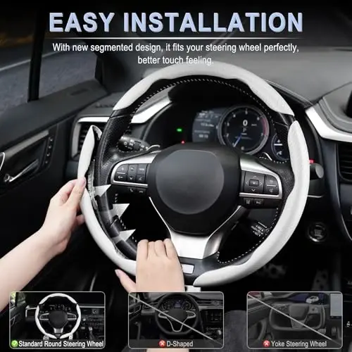 Amiss 3pcs uglerod tolali sirpanishga qarshi rul g'ildiragi qopqog'i, segmentlangan va kapalak dizayni, universal 99% avtomobil g'ildiragi qopqog'i himoyachisi, oq - 5