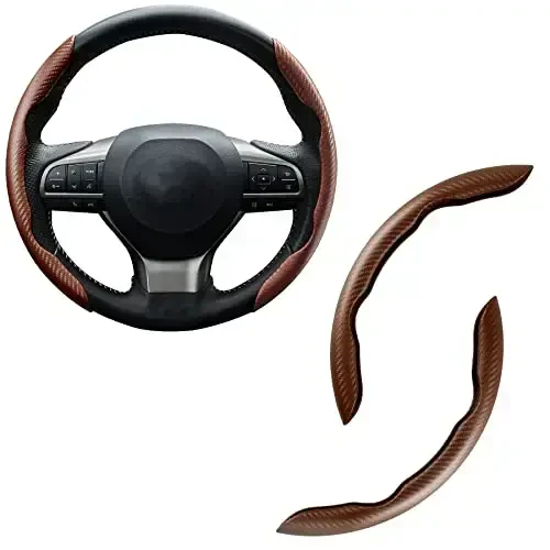 Amiss Car Carbon Fiber Anti-Skid Steering Wheel Cover/ Interior Accessories, Segmented Butterfly Universal 99% Wheel Cover Protector (Champagne) - 2