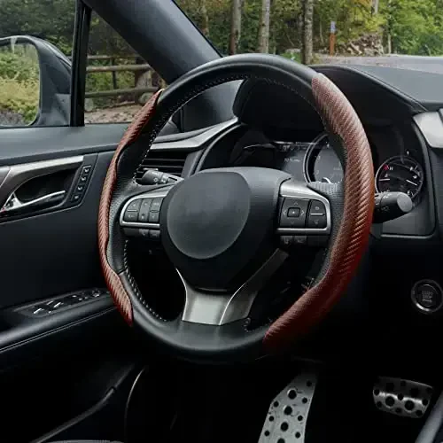 Amiss Car Carbon Fiber Anti-Skid Steering Wheel Cover/ Interior Accessories, Segmented Butterfly Universal 99% Wheel Cover Protector (Champagne) - 7