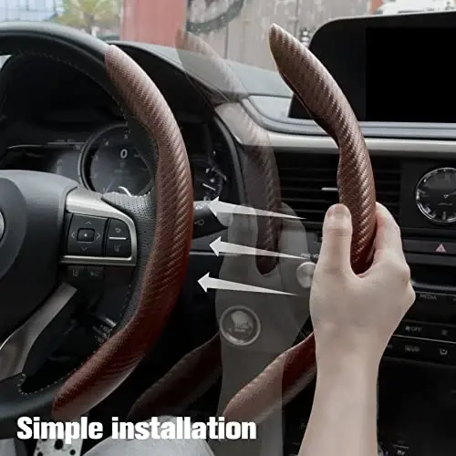 Amiss Car Carbon Fiber Anti-Skid Steering Wheel Cover/ Interior Accessories, Segmented Butterfly Universal 99% Wheel Cover Protector (Champagne) - 4