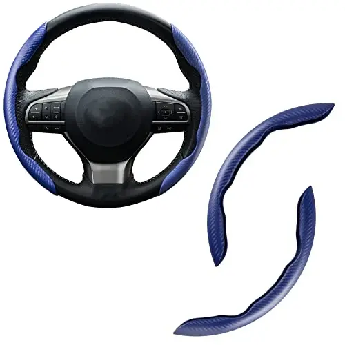Amiss Car Carbon Fiber Anti-Skid Steering Wheel Cover, Segmented Protector, Butterfly Universal 99% Cover Interior Accessories (Blue) - AMISS