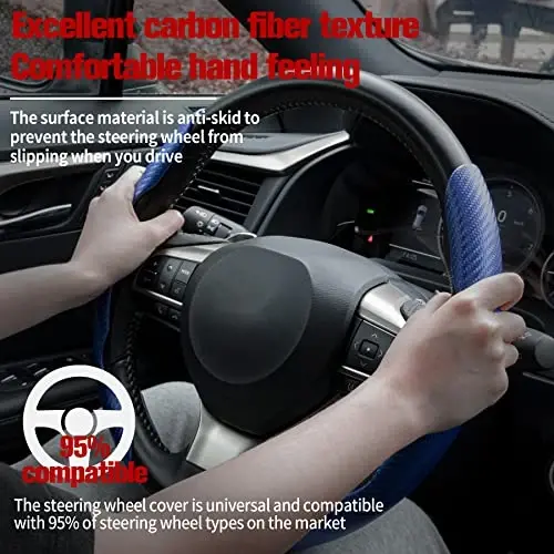 Amiss Car Carbon Fiber Anti-Skid Steering Wheel Cover, Segmented Protector, Butterfly Universal 99% Cover Interior Accessories (Blue) - 2