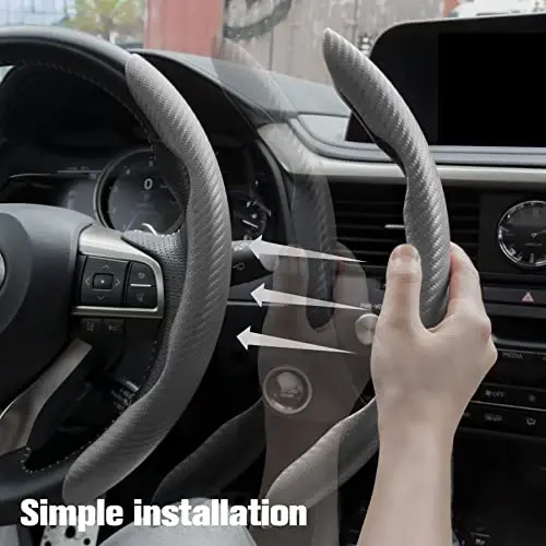 Amiss Car Carbon Fiber Anti-Skid Steering Wheel Cover, Segmented Protector, Butterfly Universal 99% Cover Interior Accessories (Grey) - 4