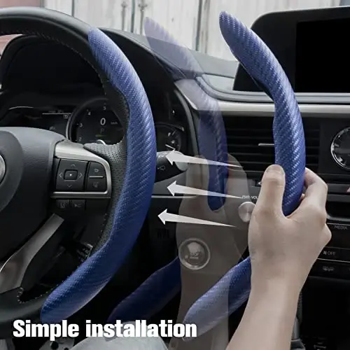 Amiss 2pcs Carbon Fiber Anti-Skid Steering Wheel Cover, Waterproof & Segmented Butterfly Design, Universal 99% Vehicle Wheel Cover Protector, Car Interior Accessories (Blue) - 4