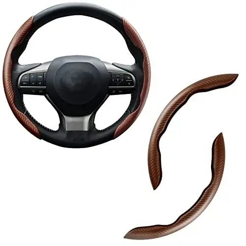 Amiss 2pcs Carbon Fiber Anti-Skid Steering Wheel Cover, Waterproof & Segmented Butterfly Design, Universal 99% Vehicle Wheel Cover Protector, Car Interior Accessories (Champagne) - 1