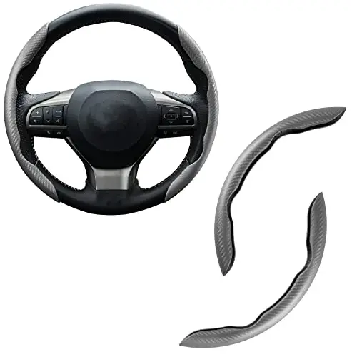 Amiss Car Karbon Fiber Sirpanmaydigan Rul Qopqog'i, Segmentlangan Himoyachi, Kapalak Universal 99% Qopqoq Ichki Aksessuarlar (Kulrang) - AMISS