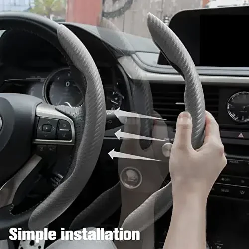 Amiss Car Karbon Fiber Sirpanmaydigan Rul Qopqog'i, Segmentlangan Himoyachi, Kapalak Universal 99% Qopqoq Ichki Aksessuarlar (Kulrang) - 4