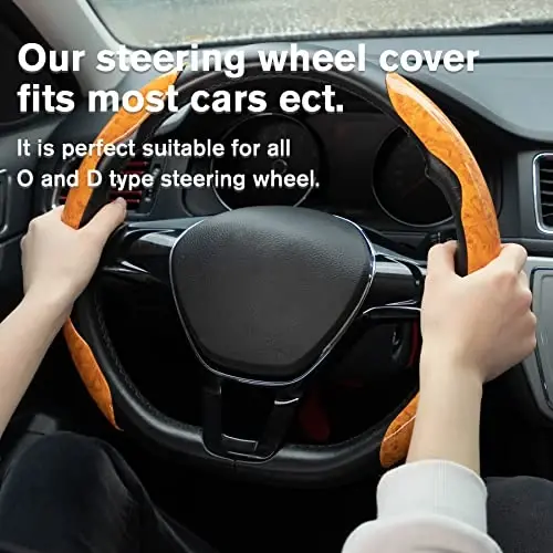 Amiss Car Wood Grain Steering Wheel Cover, Car Interior Accessories, 2PCS Segmented & Butterfly Design, Universal 99% Vehicle Wheel Cover Protector (Yellow) - 5