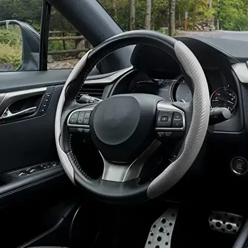 Amiss Carbon Fiber Anti-Skid Steering Wheel Cover, Universal 99% Car Wheel Cover Protector - 6