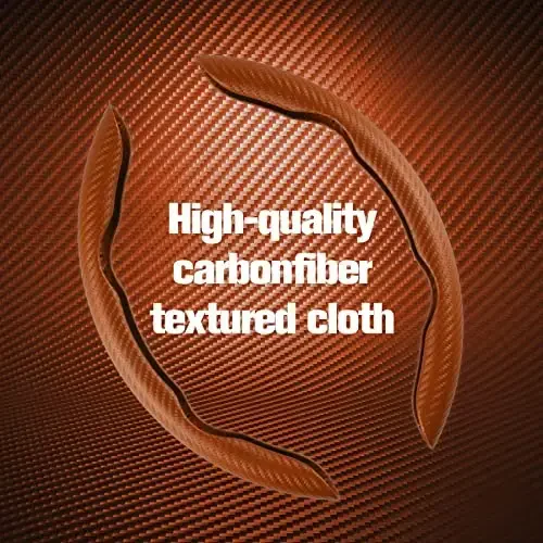 Amiss Carbon Fiber Anti-Skid Steering Wheel Cover, Universal 99% Car Wheel Cover Protector, Orange - 3