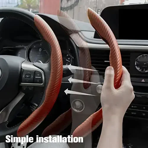 Amiss Carbon Fiber Anti-Skid Steering Wheel Cover, Universal 99% Car Wheel Cover Protector, Orange - 4