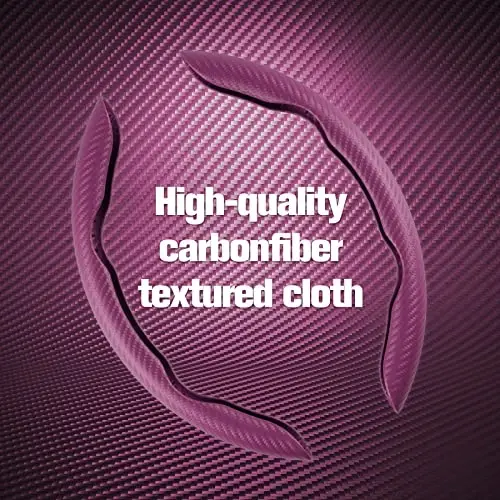 Amiss Carbon Fiber Anti-Skid Steering Wheel Cover, Universal 99% Car Wheel Cover Protector, Pink - 3