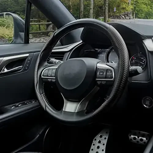Amiss Carbon Fiber Anti-Skid Steering Wheel Cover, Universal Fit, 14.3 Inches, Black - 6