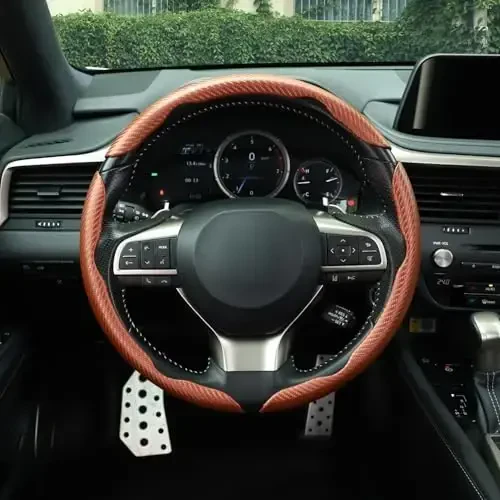 Amiss Carbon Fiber Steering Wheel Cover - 3pc Butterfly Segmented Protection, Champagne - 5