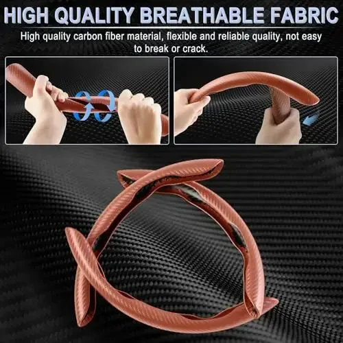 Amiss 3pcs Carbon Fiber Anti-Skid Steering Wheel Cover, Waterproof & Segmented Butterfly Design, Universal 99% Vehicle Wheel Cover Protector, Car Interior Accessories, Champagne - 2