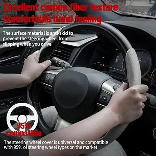 Amiss 2pcs Carbon Fiber Anti-Skid Steering Wheel Cover, Waterproof & Segmented Butterfly Design, Universal 99% Vehicle Wheel Cover Protector, Car Interior Accessories (White) - 2
