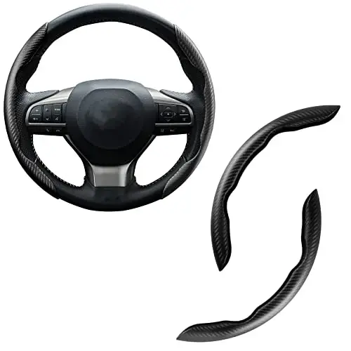 Amiss 2pcs Carbon Fiber Anti-Skid Steering Wheel Cover, Waterproof & Segmented Butterfly Design, Universal 99% Vehicle Wheel Cover Protector, Car Interior Accessories, (Black) - 1