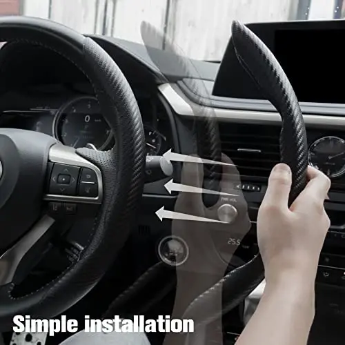 Amiss 2pcs Carbon Fiber Anti-Skid Steering Wheel Cover, Waterproof & Segmented Butterfly Design, Universal 99% Vehicle Wheel Cover Protector, Car Interior Accessories, (Black) - 4