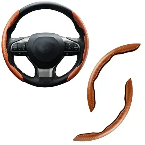 Amiss Carbon Fiber Anti-Skid Steering Wheel Cover, Universal 99% Car Wheel Cover Protector, Orange - 1