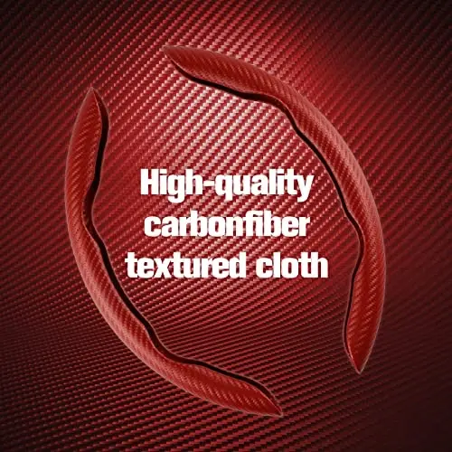 Amiss 2pcs Carbon Fiber Anti-Skid Steering Wheel Cover, Waterproof & Segmented Butterfly Design, Universal 99% Vehicle Wheel Cover Protector, Car Interior Accessories (Red) - 3