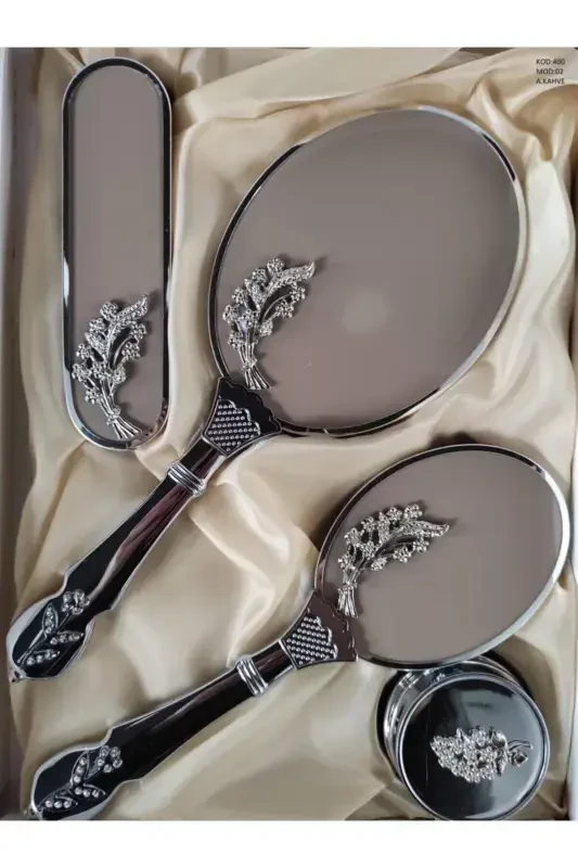 Amor Woman Bridal Gift Mirror Comb Set 400-2-A. COFFEE - 1