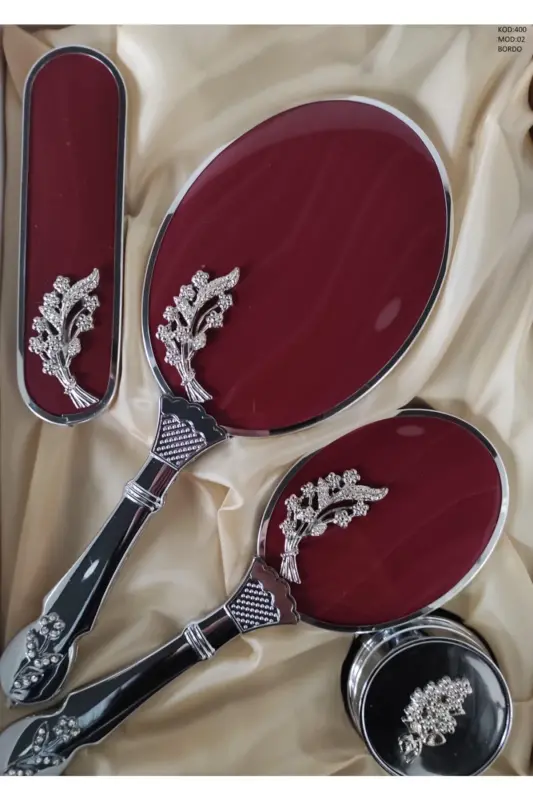 Amor Woman Gelin Hediyelik Ayna Tarak Seti 400-2-BORDO - AMOR WOMEN AYNA TARAK