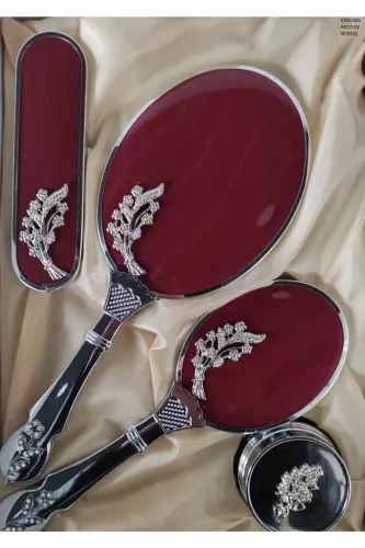 Amor Woman Gelin Hediyelik Ayna Tarak Seti 400-2-BORDO - 1