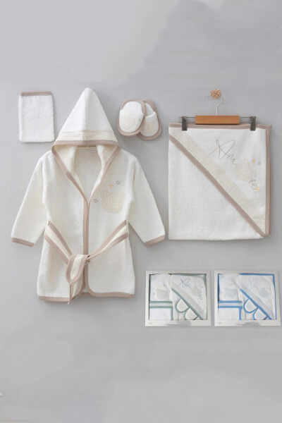 Amore Ayı Kafalı Gaye Bebek Havlu Bornoz Seti Organik - Bebek Doğum Hediyesi-Kahverengi - 6