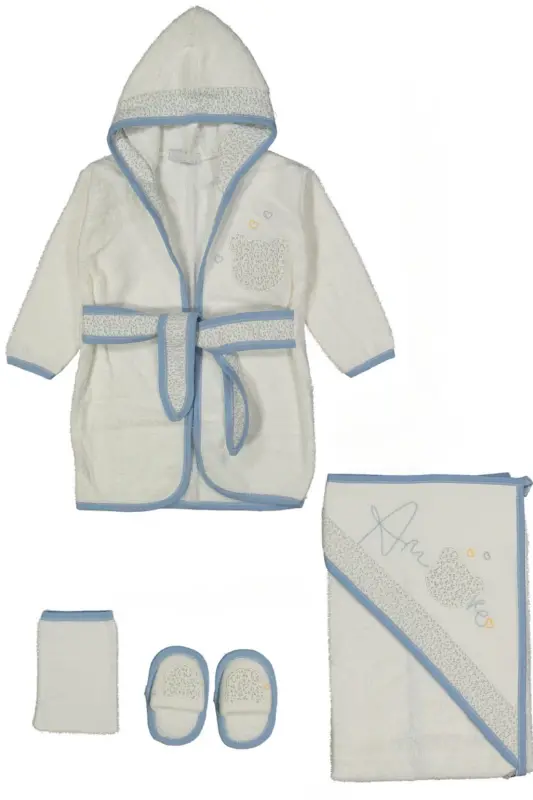 Amore Bear Headed Gaye Baby Towel Bathrobe Set Organic - Baby Birth-Blue - 2