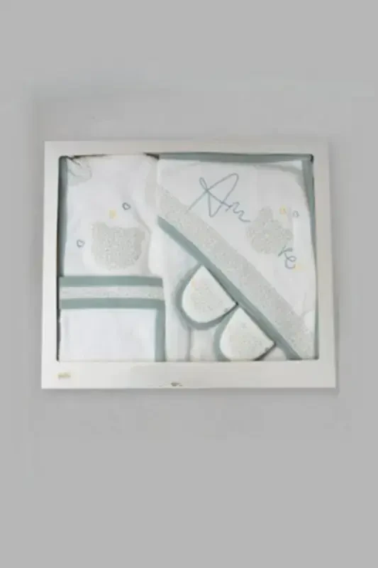 Amore Bear Headed Happy Baby Towel Bathrobe Set Organic - Baby Shower Gift-Green - 1