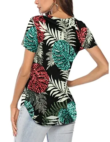 Amoretu Womens T Shirts V Neck Short Sleeve Tshirt Basic Tee Curved Hem Tops - AMORETU (1)