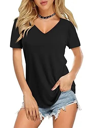 Amoretu Womens T Shirts V Neck Short Sleeve Tshirt Basic Tee Curved Hem Tops - AMORETU