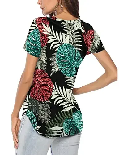 Amoretu Womens T Shirts V Neck Short Sleeve Tshirt Basic Tee Curved Hem Tops - AMORETU (1)