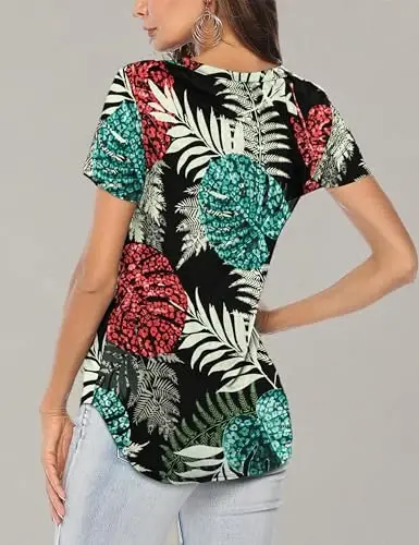 Amoretu Womens T Shirts V Neck Short Sleeve Tshirt Basic Tee Curved Hem Tops - 3