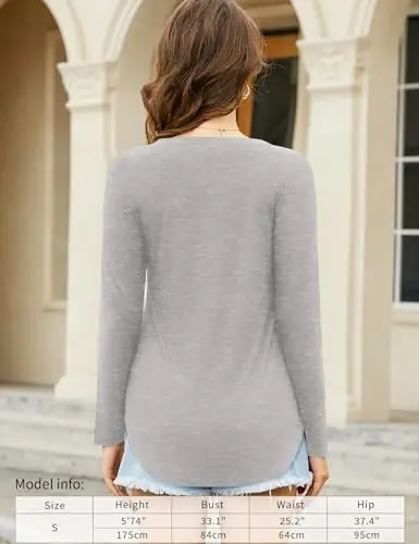 Amoretu Womens T Shirts V Neck Short Sleeve Tshirt Basic Tee Curved Hem Tops - 6