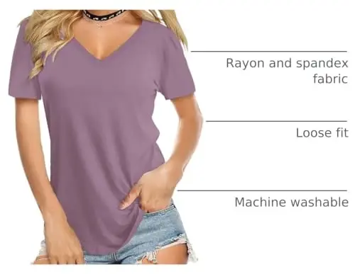 Amoretu Womens T Shirts V Neck Short Sleeve Tshirt Basic Tee Curved Hem Tops - 3