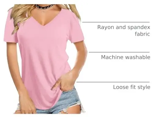 Amoretu Womens T Shirts V Neck Short Sleeve Tshirt Basic Tee Curved Hem Tops - 3