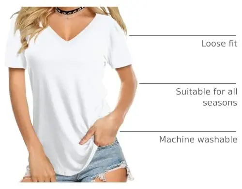 Amoretu Womens T Shirts V Neck Short Sleeve Tshirt Basic Tee Curved Hem Tops - 1